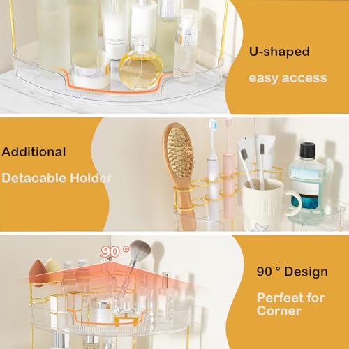 FELIZHOUSE-3-Tier-Makeup-Organizer-for-Vanity-Bathroom-Countertop--Acrylic-Storage-Shelf-with-Perfume-Tray-Makeup-Brush-Holder-Tool-Free-Installation-Design-for-Bathroom-Dresser-Clear
