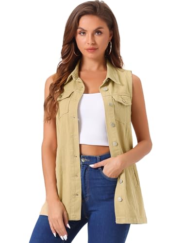 Gilet en jean sans manches avec boutons fonctionnels veste kaki ajustée femme