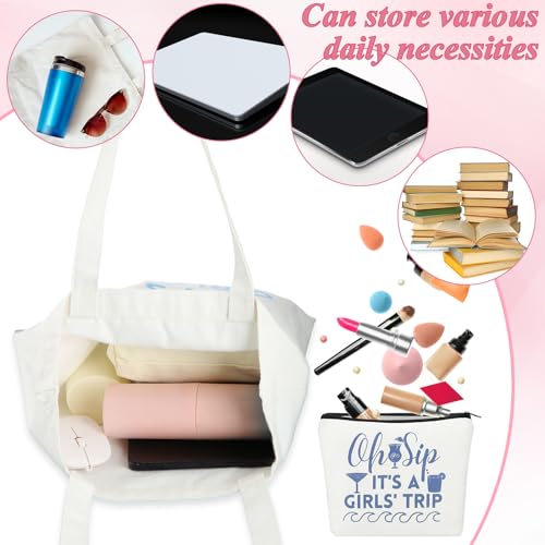 8 Pcs Women's Trip Gifts Favors: 2 Sizes Weekend Tote Bag, Beach Bag, Makeup Bag - Pink, Blue, Green, Orange - Reusable, Water Resistant3