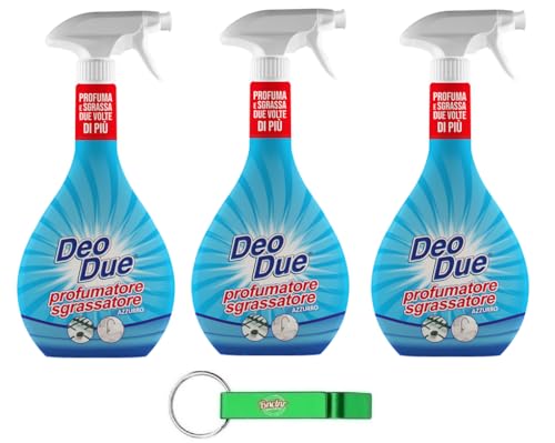 3x Deo Due Profumatore Sgrassatore Azzurro Duftender Entfetter Trigger Spray 600ml + Beni Culinari Kostenloser Schlüsselanhänger