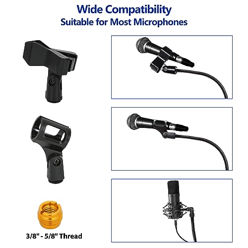 Image of Raking Mic Stand, Boom Microphone Stand, Tripod Gooseneck, Height Adjustable 24 inch-67 inch, 2 Mic Clips, Black, Steel, Modern, Glossy Finish | Quick Assembly, with Carrying Bag, Height Adjustable 24 inch to 67 inch, for Singing Stage Performance Party Conference