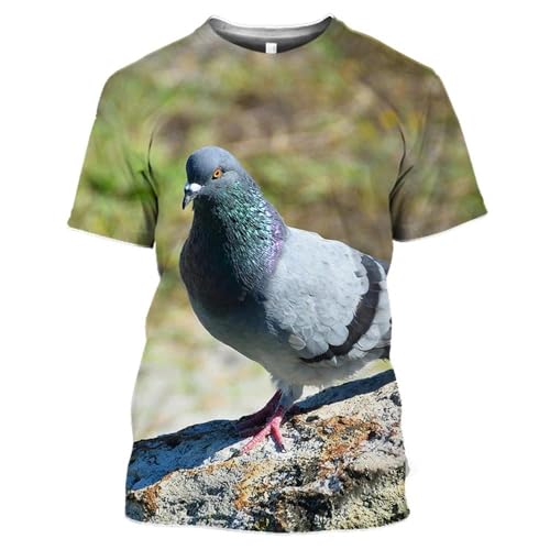 T-Shirt Homme 3D Pigeon Sauvage Coupe Ample Col Rond Style Streetwear