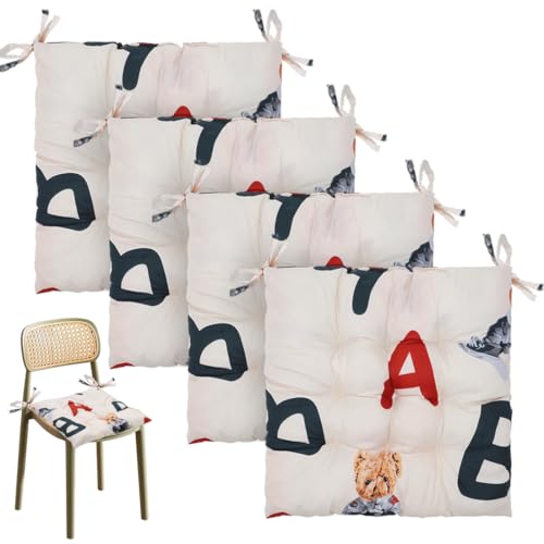 4 cojines para silla de dibujos animados, 40 x 40 cm, con lazos, cojines para sillas de jardín, para interior y exterior, para comedor, sala de estar, estudio (letra de oso)