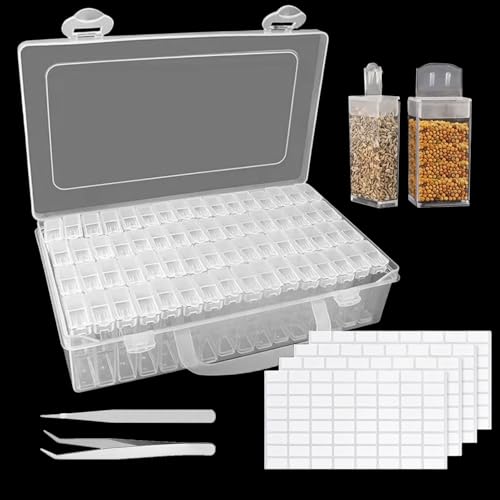 Suynauetev 64 Slot Organizzatori Contenitore Viene Fornito con 64 Etichette Adesive e Pinzette Adatto per Conservazione e Organizzazione (Trasparente)
