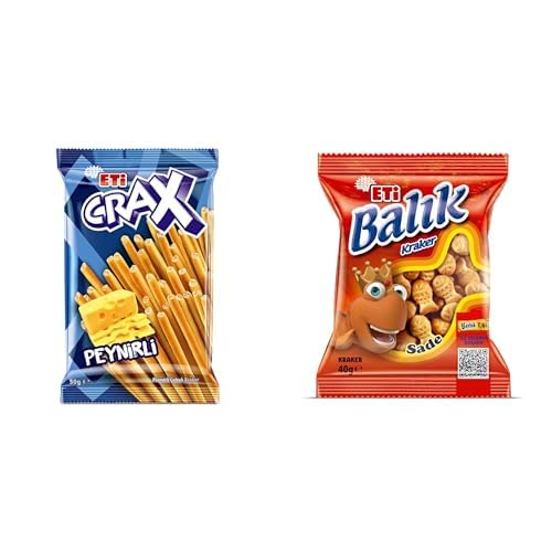 Eti Crax Peynirli Çubuk Kraker 50 g x 20 Adet x1 + Eti Balık Kraker 40 g x 16 Adet x1