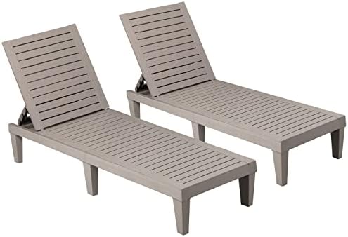 Devoko Outdoor Chaise Lounge Chairs Set of 2 Waterproof PE Quick Assembly Lounge Chair with Adjustable Back for Patio, Poolside, Beach, Yard