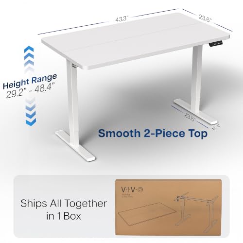 Image of VIVO White 43 x 24 in Standing Desk, DESK-1W4W | Electric, Holds 220 lbs, Sit Stand Up, Height Adjustable, Home Office, Memory Presets, 1B Series, White Frame