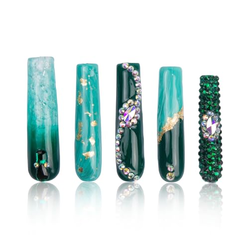 LOVFUL Press on Nails Emerald Envy Blue | Handmade with