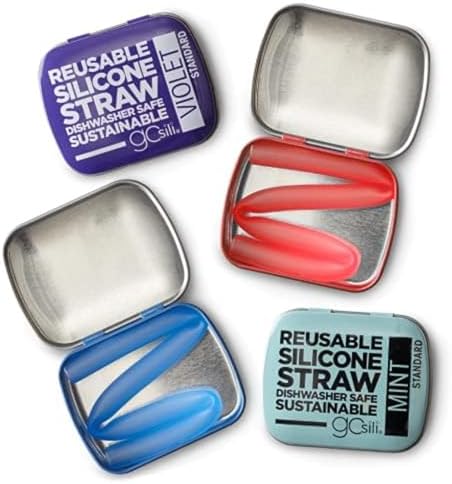 Pailles Réutilisables GoSili - Lot De 4 - Silicone - Emboîtables - Bleu/Sarcelle - NEUF