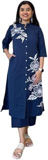 Zahwacrafts Women's Cotton Floral Printed Straight Kurti with Pant Set Price In India