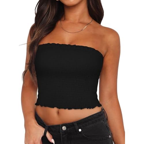 Womens Tube Top Summer Strapless Crop Tops Basic Tank Casual Sleeveless Shirt Small Black