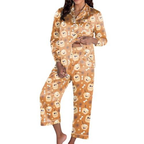 Pyjama d'halloween femme manches longues contre le froid nocturne vêtement doux