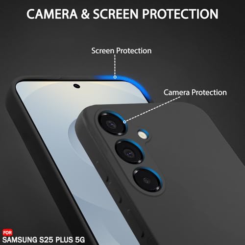 Image of TheGiftKart Liquid Silicone Back Cover Case for Samsung Galaxy S25 Plus 5G | Soft Micro-Fibre Lining Inside | Camera & Screen Protection | Shockproof Cover for Samsung S25 Plus (Silicone, Black)