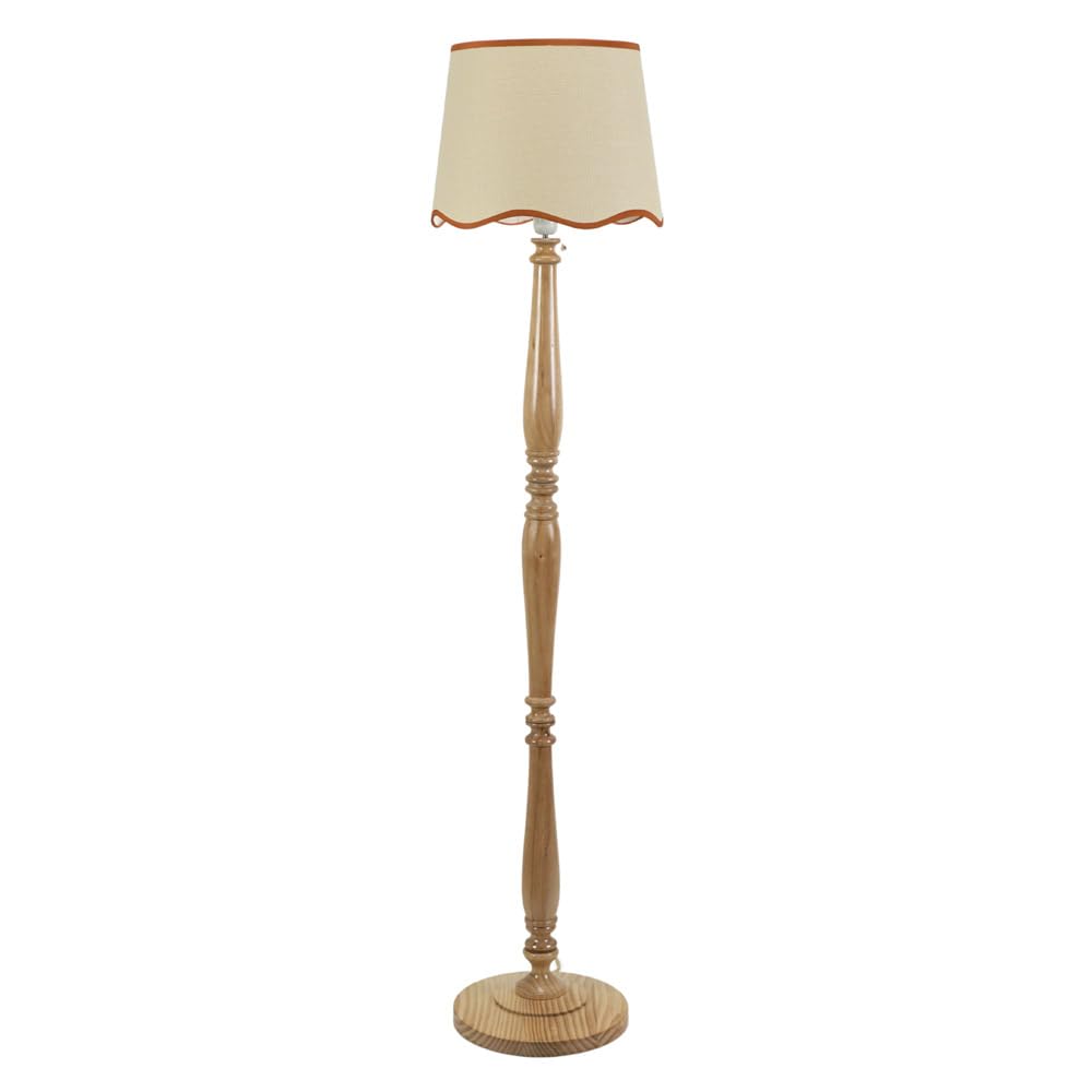 ValueLights | Natural Wood Candlestick Floor Lamp with Rust Trim Scallop Shade Living Room Lounge Light | Floor Lamps, Home Décor & Improvement Essential