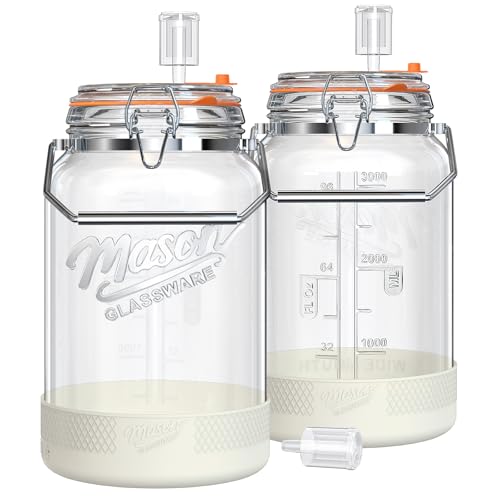 Qianfenie Upgrade 1 Gallon Fermentation Jar with Airlocks 2 Pack Glass Jar