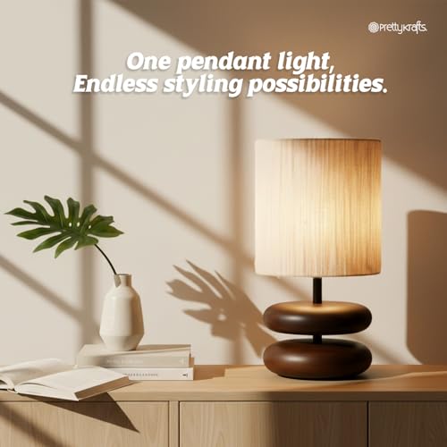 Image of PrettyKrafts Rattan & Wooden Table Lamp (Bulb Not Included) | Size 20 x 20 x 35 cm | Beige Color | Handmade Decorative Bedside & Living Room Lamp | Modern Natural Home Decor Lighting