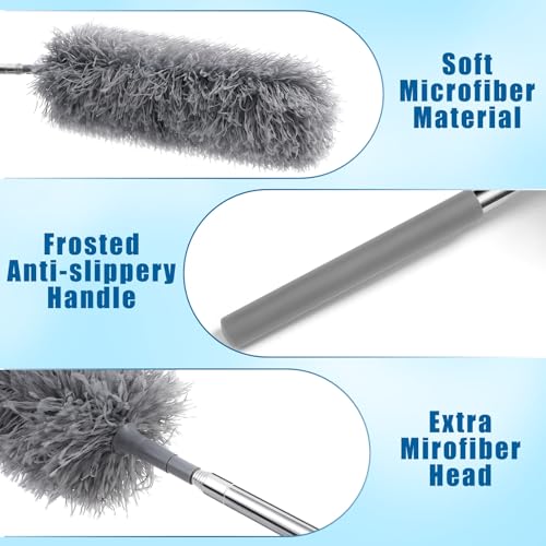 Image of Tanlade 12 Pcs Microfiber Feather Duster for Cleaning, Extendable 13-31 Inch Ceiling Fan Duster with Bendable Head, Washable Tools for Ceiling Fans, Furniture, Car, Cobwebs (Gray)