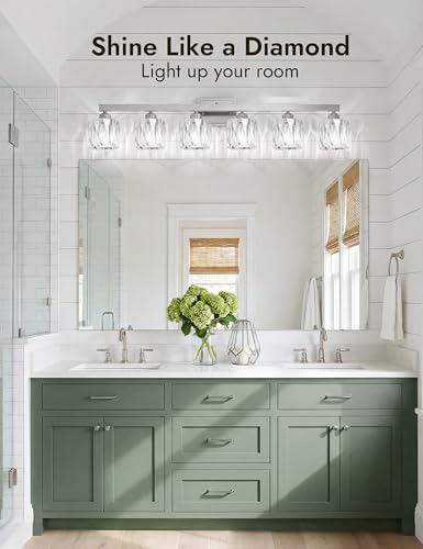 Image of VOLISUN Crystal Vanity Lights for Bathroom, 6 Light Bathroom Vanity Light, Modern Stainless Steel Bathrooms Lights Over Mirror, Chrome Bathrooms Lights Fixtures-UL Certificated(Exclude Bulb)