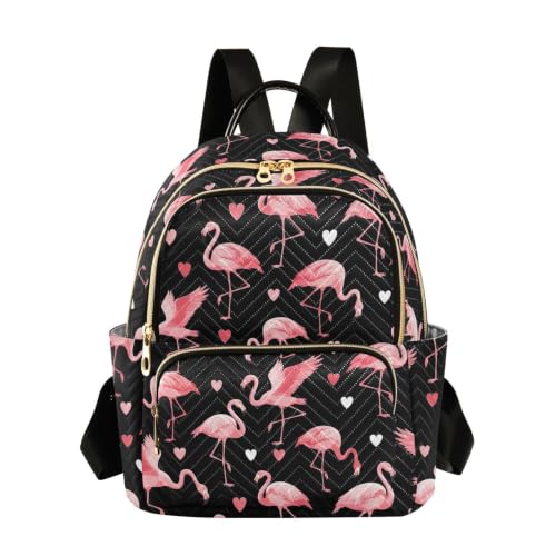 Sac à dos Flamingo Heart pour femme en polyester noir et blanc matelassé taille medium