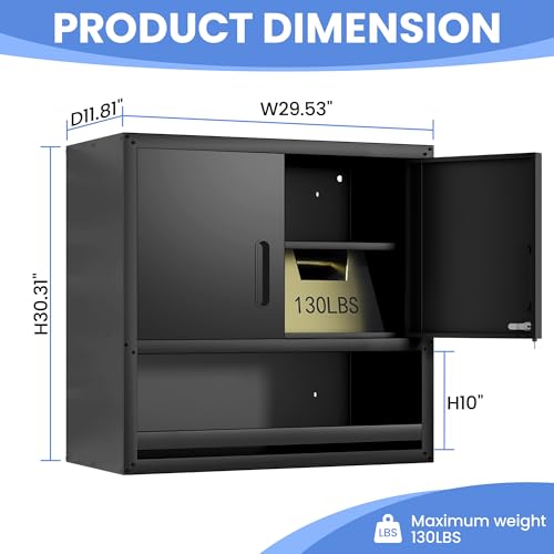 Image of Wall Mounted Metal Storage Cabinet, Garage Hanging Tool Cabinet