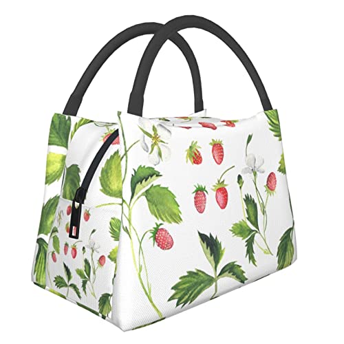 水彩 イチゴ 保冷 がま口 ランチバッグ保温 ファスナー付き コンパクト