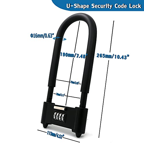 4 Digit Combination Padlock,Heavy Duty Anti Theft U-Shape Security Code Lock With Adjustable Shackle,For Bicycles, E-Bike,Mountain Bike,Road Bike,Gates,Shed, Fence [ Adjustable Range 170-190Mm] #TOP5