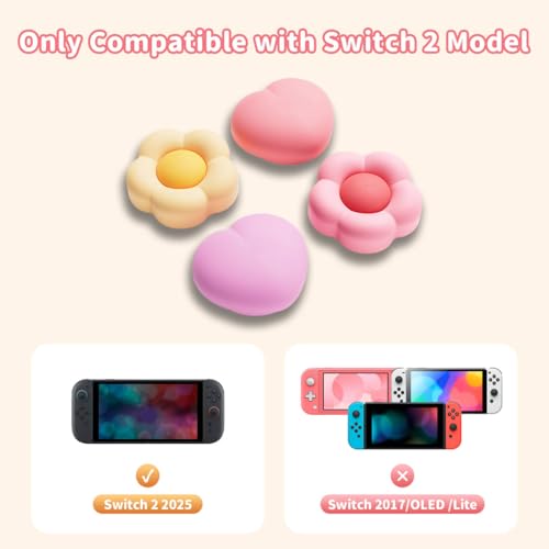 Image of GeekShare Silicone Joycon Thumb Grip Caps Compatible with Nintendo Switch 2, Soft Joystick Cover Caps for Switch 2025, 4PCS - Heart & Flower