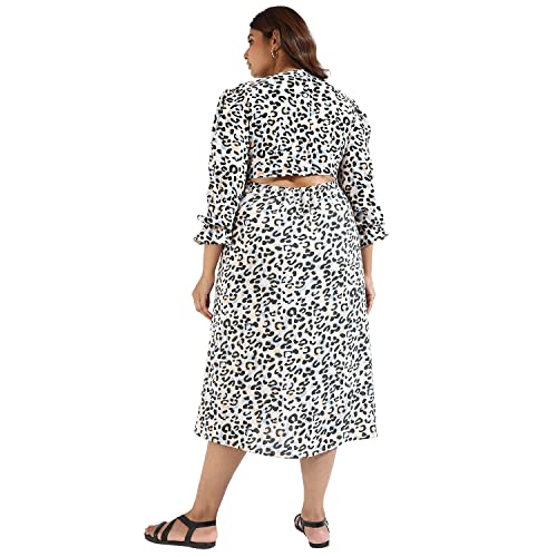 Image of Instafab Plus Women's Multicolour Printed Midi Length Short Sleeve Regular Fit Wrap Dress for Casual Wear | Modern Clothing Dress Crafted with Comfort Fit for Everyday Wear, 3XL