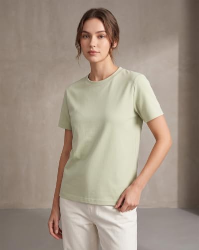 Image of NOBERO 100% Cotton T-Shirts for Women Stylish | Regular Fit | Solid T Shirts for Women 180 GSM Combed Cotton | Crew Neck Half Sleeve