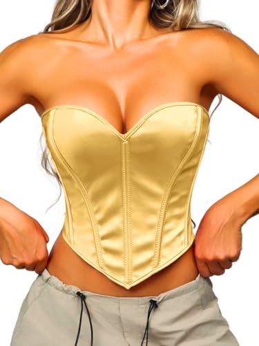 Image of ChiaoLezhee Heart Corset Top For Women, Sexy Concert Outfits Going Out, Strapless Crop Top, Overbust Bustier