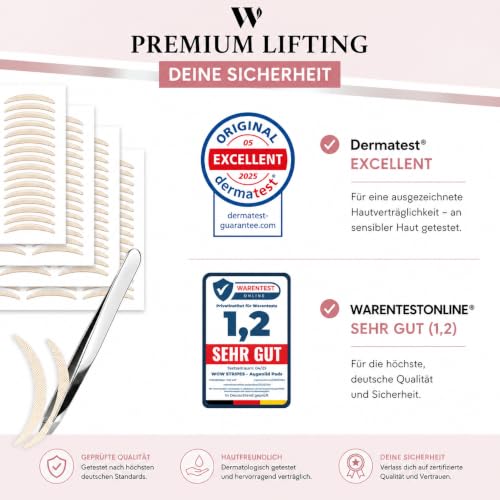 WOW STRIPES Schlupflid Tape – Premium Augenlid Tape für sofortiges Augenlid Lifting ohne OP, unsichtbarer Stripes zum Kaschieren von Schlupflidern, hautfreundlich, überschminkbar 200 Stück - M