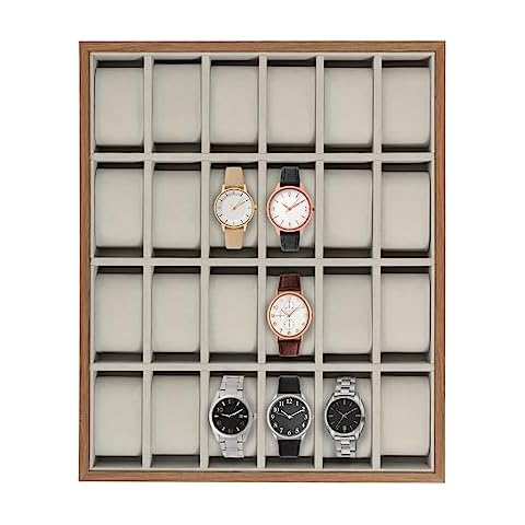 LEYSRIS 24 Slots Watch Storage Watch Display Box, Wooden Watch Gift Box Watch Box Organizer for Men(Light Brown) Cover