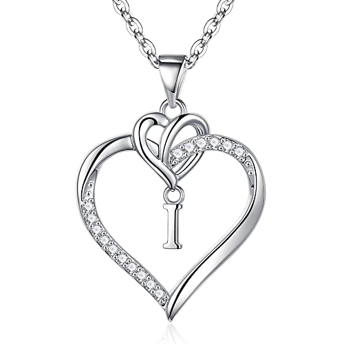TINGN Collier en Argent avec Lettres pour Femme, Chaîne Plaquée Or avec Pendentif Coeur CZ, Initiale I, Bijoux Cadeaux pour Adolescentes et Filles