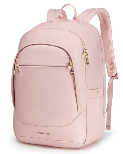 Image of LIGHT FLIGHT Travel Laptop Backpacks for Women, 17.3 inches Laptop Backpack with USB Charging Hole, Water Resistant College Bookbag, Large Capacity Computer Backpacks for Work, Pink