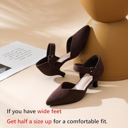 Image of RIBONGZ Comfortable Kitten Heels for Women Pointed Closed Toe Ankle Strap Buckle Heels Slip on Low Heel Church Pumps Wedding Bridal Party Dressy Shoes