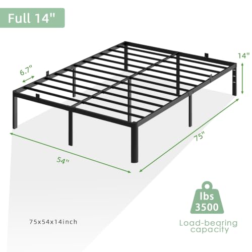 Image of Full Size Bed Frame, 14 Inch Heavy Duty Metal Platform Bed Frame, Noise Free Steel Mattress Foundation, No Box Spring Needed, Spacious Under Bed Space