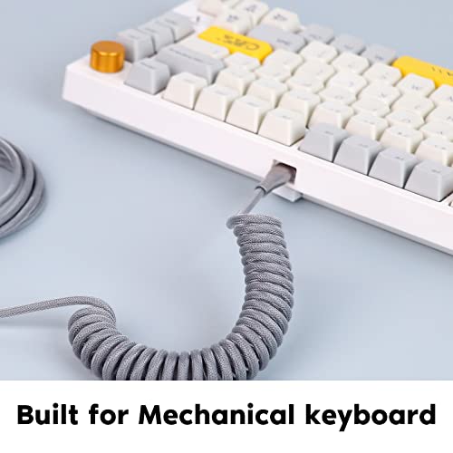 Image of EPOMAKER Mix 1.8m Coiled Type-C to USB A TPU Mechanical Keyboard Space Cable with Detachable Aviator Connector for Gaming Keyboard and Cellphone(Grey)