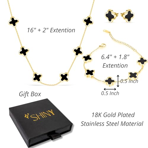 SHINYY Four Leaf Clover Necklace Bracelet Earring Set for Women | 18K Gold Plated 4 Leaf Lucky Jewelry - Image 3