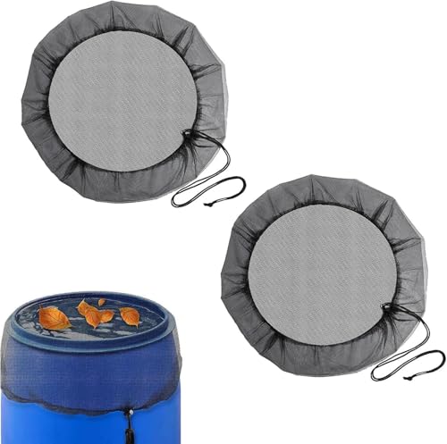 2 Pièces Filet de Citerne de Pluie Ø 100cm, Housse pour Tonneau de Pluie Ronde en Maille, Filet de Protection pour Tonneau Récupérateur d'eau de Plui-e, avec Cordon de Serrage Réglable