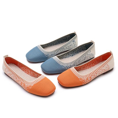 Image of RVROVIC Women's Knit Square Toe Ballet Flats, Slip‑On Casual Flat Shoes