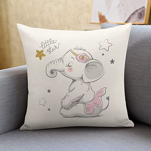 Muruful Throw Pillow Cover 18X18 Inch，Cartoon Elephant Ballerina Square Throw Pillow Cases，Cute Baby Animal Star Art Fashion Nursery Sweet Polyester Throw Cushion Covers For Couch Sofa Chair Bedroom #TOP2