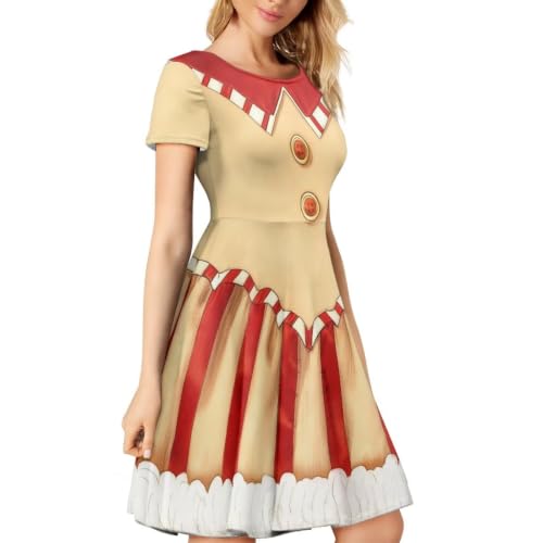 Image of HUGS IDEA Womens Puffy Swing Midi Dress Round Neck Short Sleeve Party A-Line Dresses