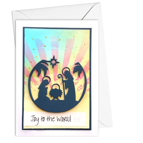 greetingsinbraille Christmas Card | Personalized & Custom Handmade Handcrafted Card for Blind People & Visually Impaired Gift - Nativity Scene