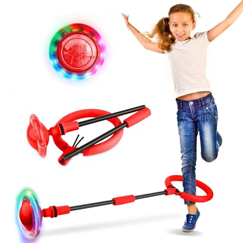 Shine Bola de Salto Tobillo Flash Skip Ball Plegable Pelota Saltarina para Niños Pelotas Saltador Juguetes Deportivos Adecuado Juguetes Deportivos para Ejercicio en Interiores y Exteriores (Rojo)