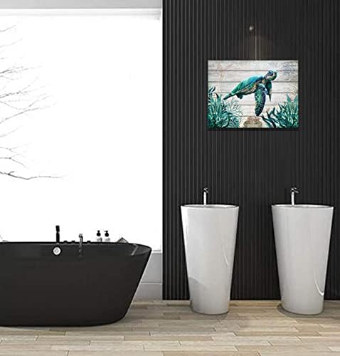 Sea Turtle Bathroom Decor Ocean Canvas Pictures Beach Theme Wall Art Coastal Artwork for Kid Girls Room Living Room Bedroom Home Office Sea Life Wall Decorations(16"x12"Framed) Sea Turtle Wall Art 12"x 16" x 1 Panel