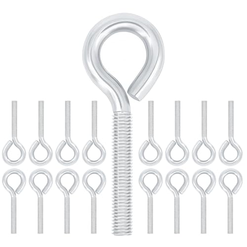 Qrity 20 Piezas Pernos de Ojo, M4 x 20 mm Perno de Anillo de Acero al Carbono, para Colgar, Fijar Cables y Mecánica, Plateado