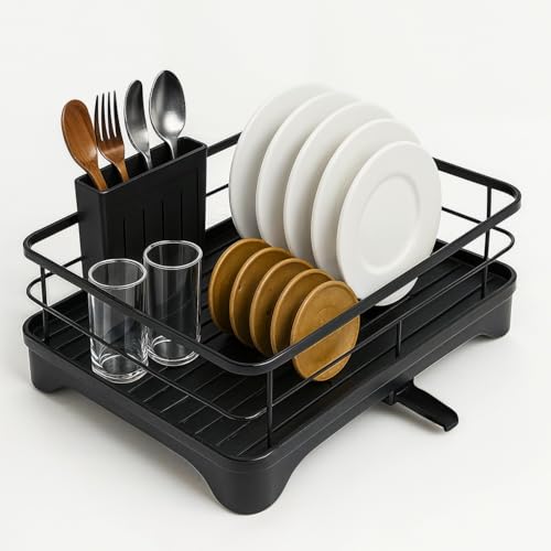 Zuvo - Dish Drainer Rack – Stainless Steel Dish Drying Rack with Cutlery Holder, Space-Saving Kitchen Counter Dish Rack with Drainage Spout, Rust-Resistant Plate & Cup Holder