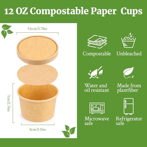 Image of 12 oz 25 Pack Paper Soup Containers with Lids, Ice Cream Cups