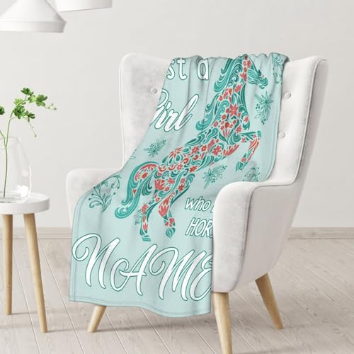 Mercuryelf Custom Horse Blanket Gift - 60x80 Inches Trendy Throw Blankets for Girls - Mint Green Soft, Fuzzy & Warm Throws for Bed, Couch