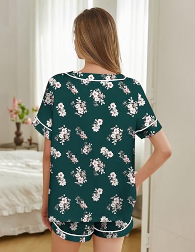 Image of Silk Pajamas for Women Short Sleeve Satin 2 Piece Pj Set Soft V Neck Sleepwear Loungewear, S-XXL